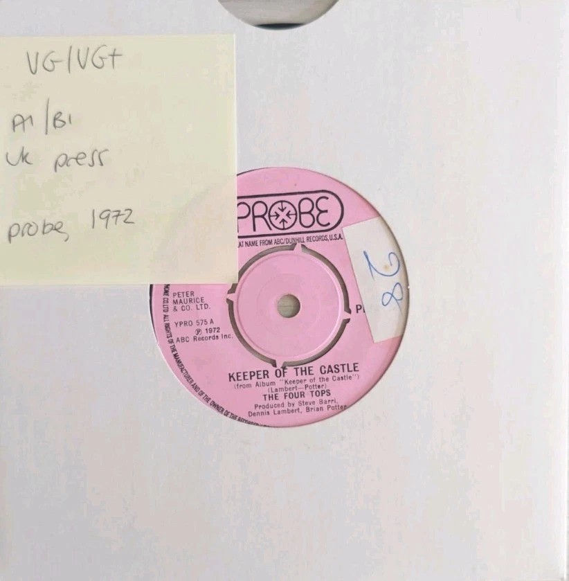 The Four Tops Keeper Of The Castle Vinyl Record 7" VG/VG+ YPRO575 1972 vinyl record sleeve The Four Tops Keeper Of The Castle Vinyl Record 7" VG/VG+ YPRO575 1972 vinyl record sleeve