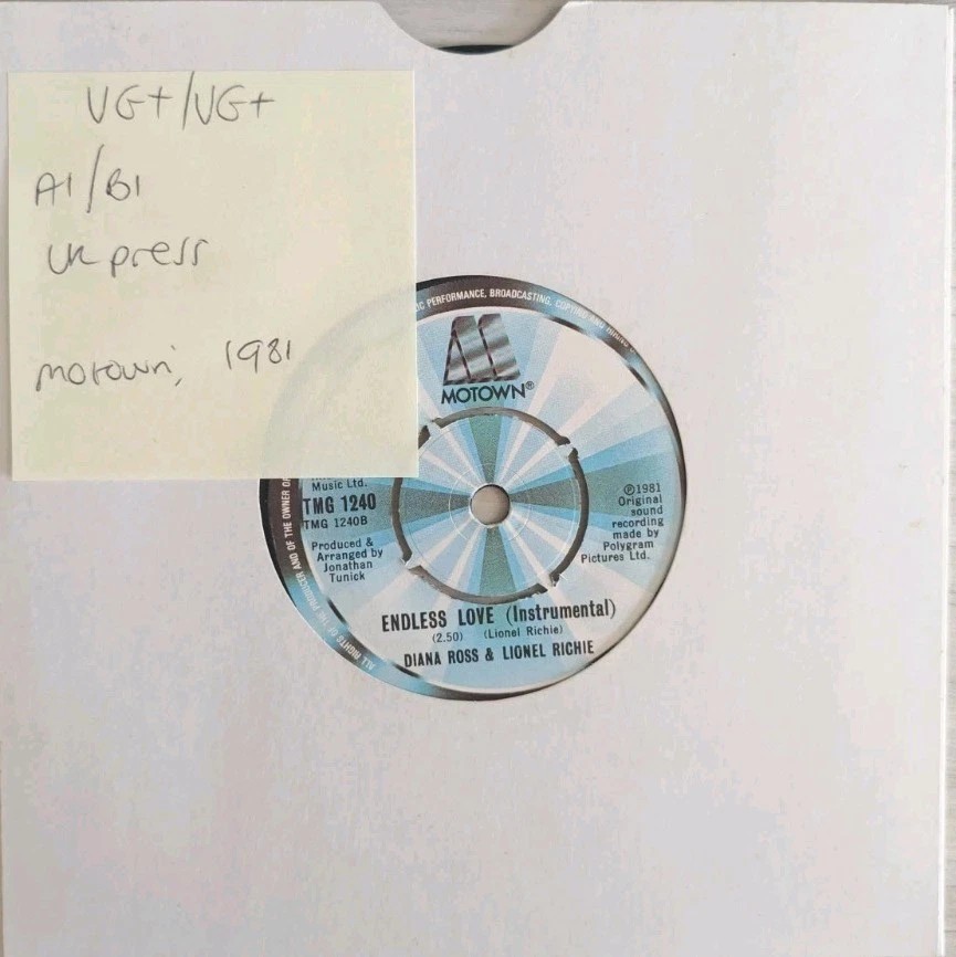 Diana Ross & Lionel Richie Vinyl Record 7" VG+/VG+ TMG 1240 1981 sleeve Diana Ross & Lionel Richie Vinyl Record 7" VG+/VG+ TMG 1240 1981 sleeve