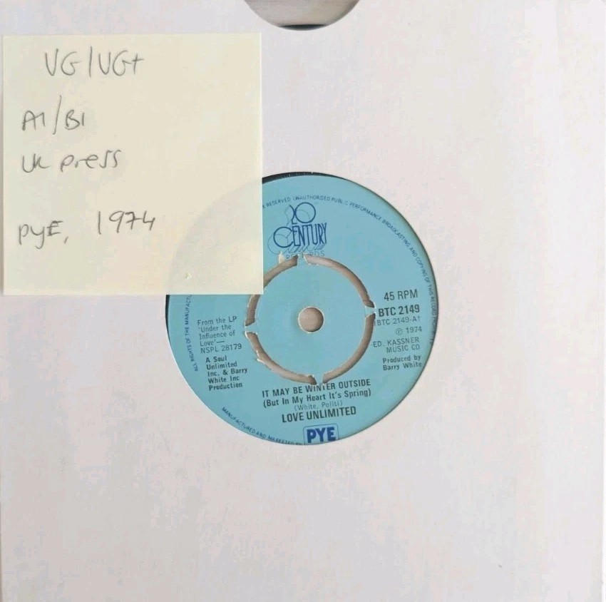 Love Unlimited It May Be Winter Outside Vinyl Record 7" VG/VG+ BTC 2149 vinyl record sleeve Love Unlimited It May Be Winter Outside Vinyl Record 7" VG/VG+ BTC 2149 vinyl record sleeve