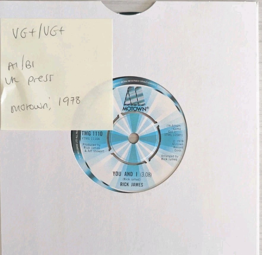 Rick James You And I Vinyl Record 7" VG+/VG+ TMG 1110 1978 sleeve Rick James You And I Vinyl Record 7" VG+/VG+ TMG 1110 1978 sleeve