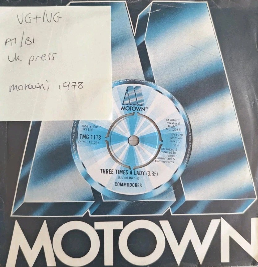Commodores Three Times A Lady Vinyl Record 7" VG+/VG TMG 113 1978 sleeve Commodores Three Times A Lady Vinyl Record 7" VG+/VG TMG 113 1978 sleeve