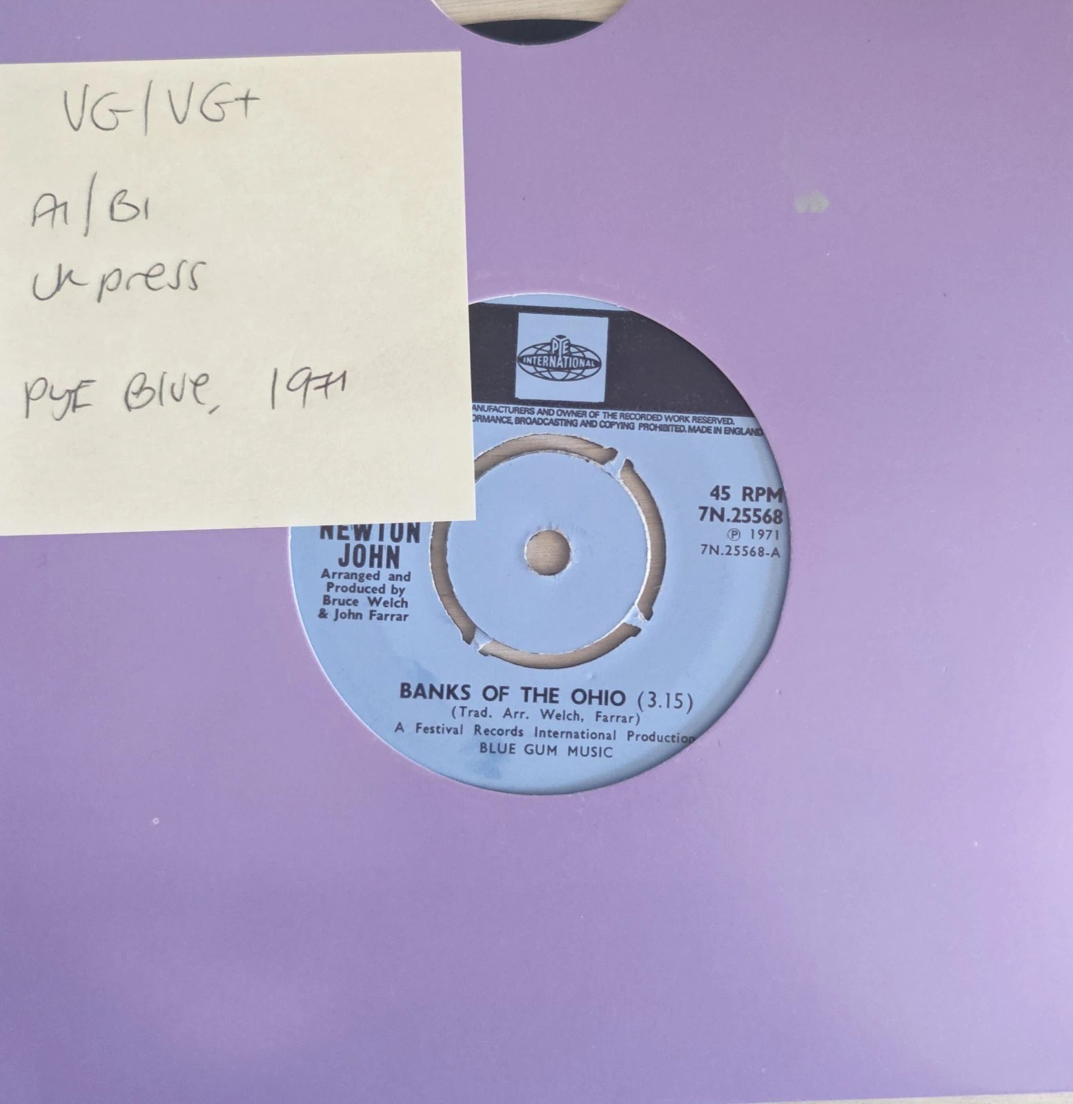Olivia Newton John Banks Of The Ohio Vinyl Record 7" VG/VG+ 7N.25568 1971 sleeve Olivia Newton John Banks Of The Ohio Vinyl Record 7" VG/VG+ 7N.25568 1971 sleeve
