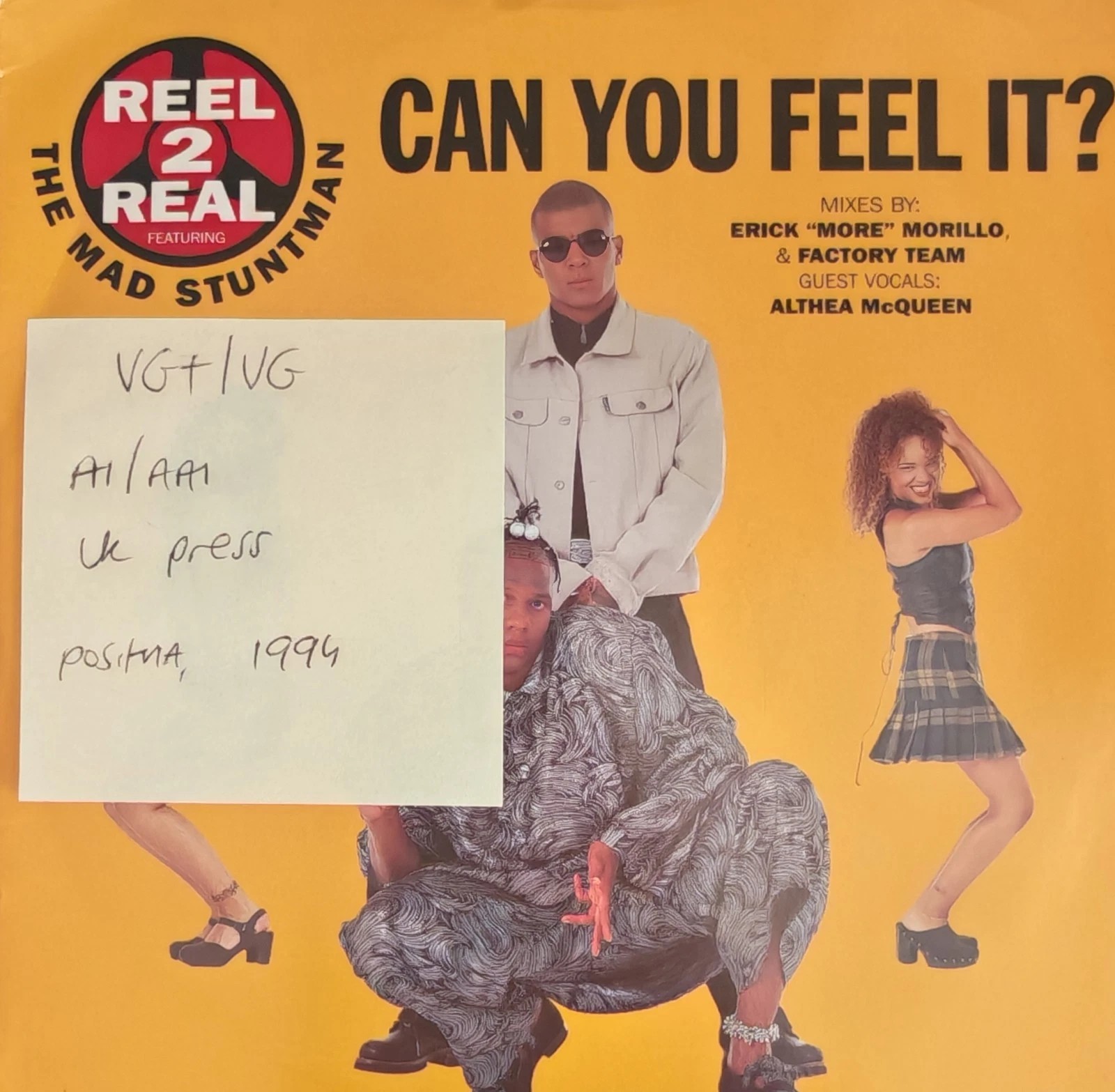 Reel 2 Real Can You Feel It? Vinyl Record 7" VG+/VG TIV-22 1994 sleeve Reel 2 Real Can You Feel It? Vinyl Record 7" VG+/VG TIV-22 1994 sleeve