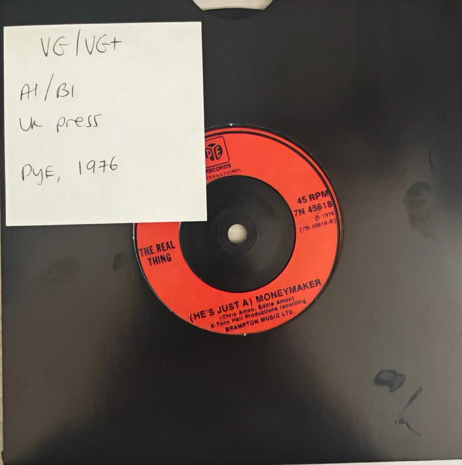 The Real Thing Can't Get By Without You Vinyl Record 7" VG/VG+ 7N 45618 1976 sleeve The Real Thing Can't Get By Without You Vinyl Record 7" VG/VG+ 7N 45618 1976 sleeve