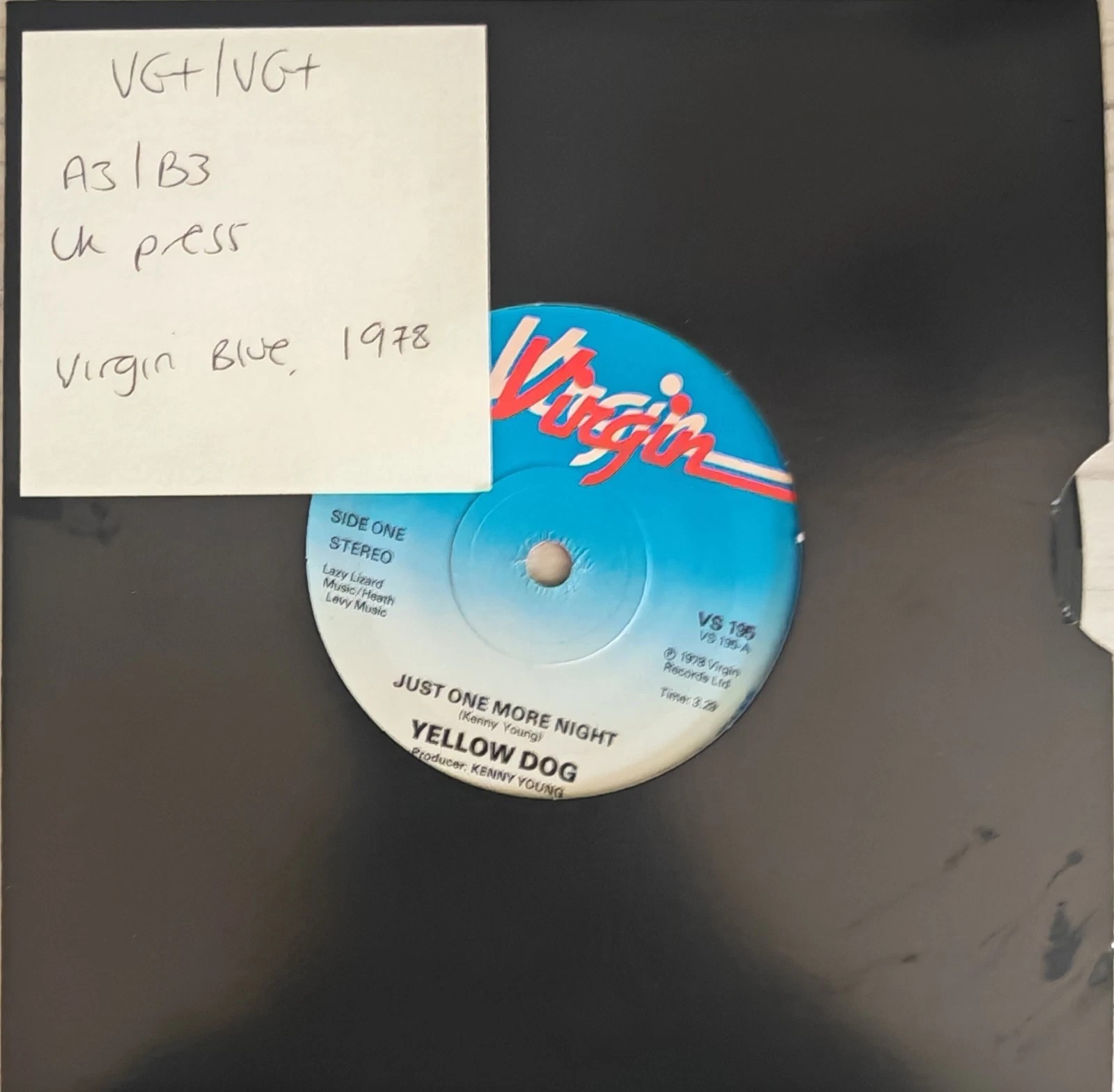 Yellow Dog Just One More Night Vinyl Record 7" VG+/VG+ VS 195 sleeve Yellow Dog Just One More Night Vinyl Record 7" VG+/VG+ VS 195 sleeve