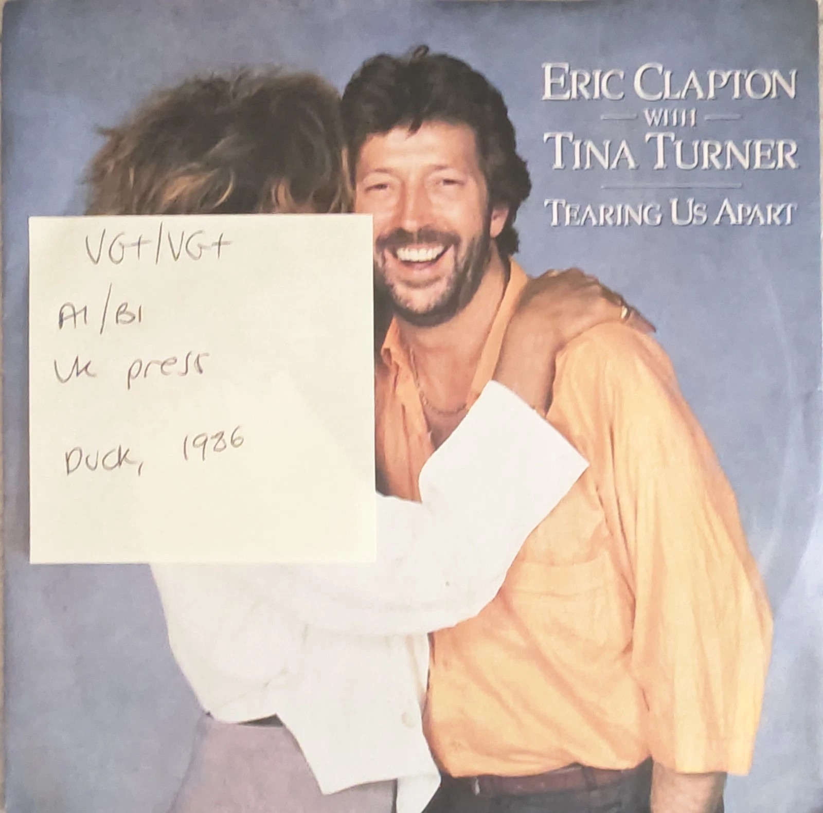 Eric Clapton with Tina Turner Tearing Us Apart Vinyl Record 7" VG+/VG+ W8299 sleeve Eric Clapton with Tina Turner Tearing Us Apart Vinyl Record 7" VG+/VG+ W8299 sleeve