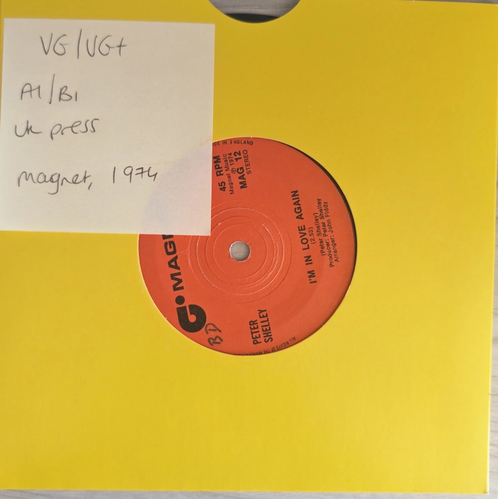 Peter Shelley Gee Baby Vinyl Record 7" VG/VG+ MAG 12 1974 sleeve Peter Shelley Gee Baby Vinyl Record 7" VG/VG+ MAG 12 1974 sleeve