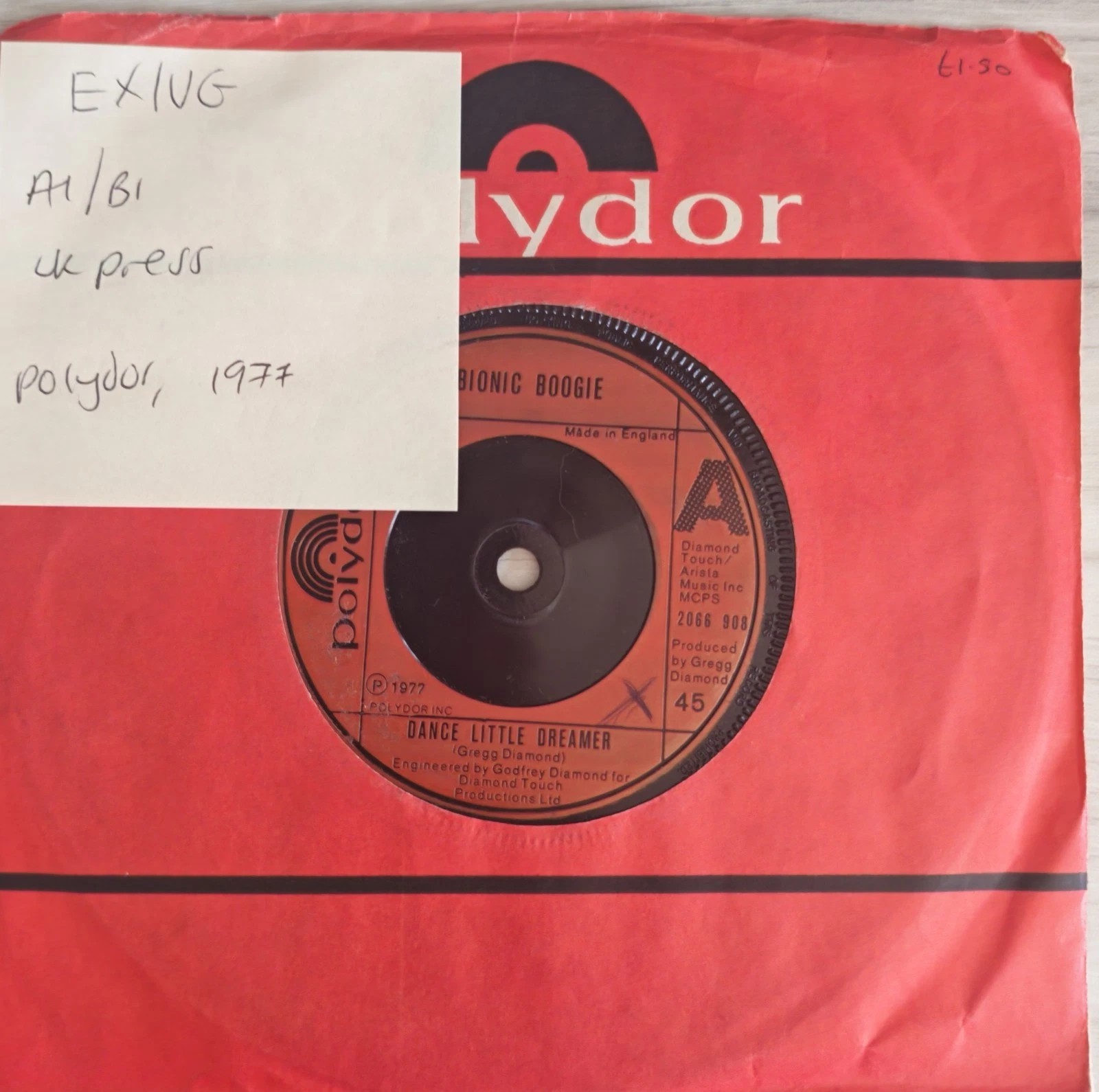 Bionic Boogie Dance Little Dreamer Vinyl Record 7" EX/VG 2066908 1977 sleeve Bionic Boogie Dance Little Dreamer Vinyl Record 7" EX/VG 2066908 1977 sleeve