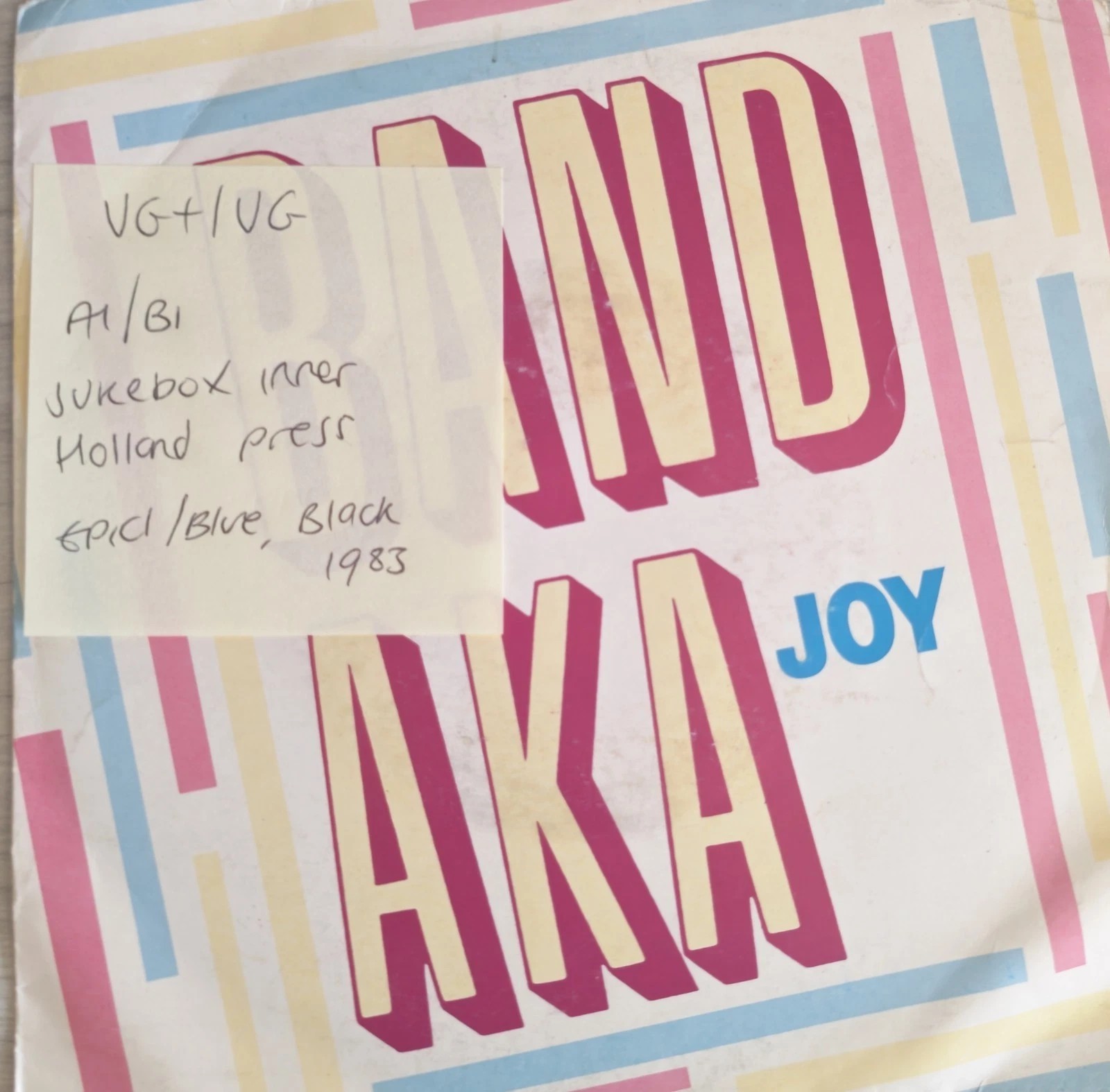 The Band A.K.A. Joy Vinyl Record 7" VG+/VG A 3145 1983 sleeve The Band A.K.A. Joy Vinyl Record 7" VG+/VG A 3145 1983 sleeve