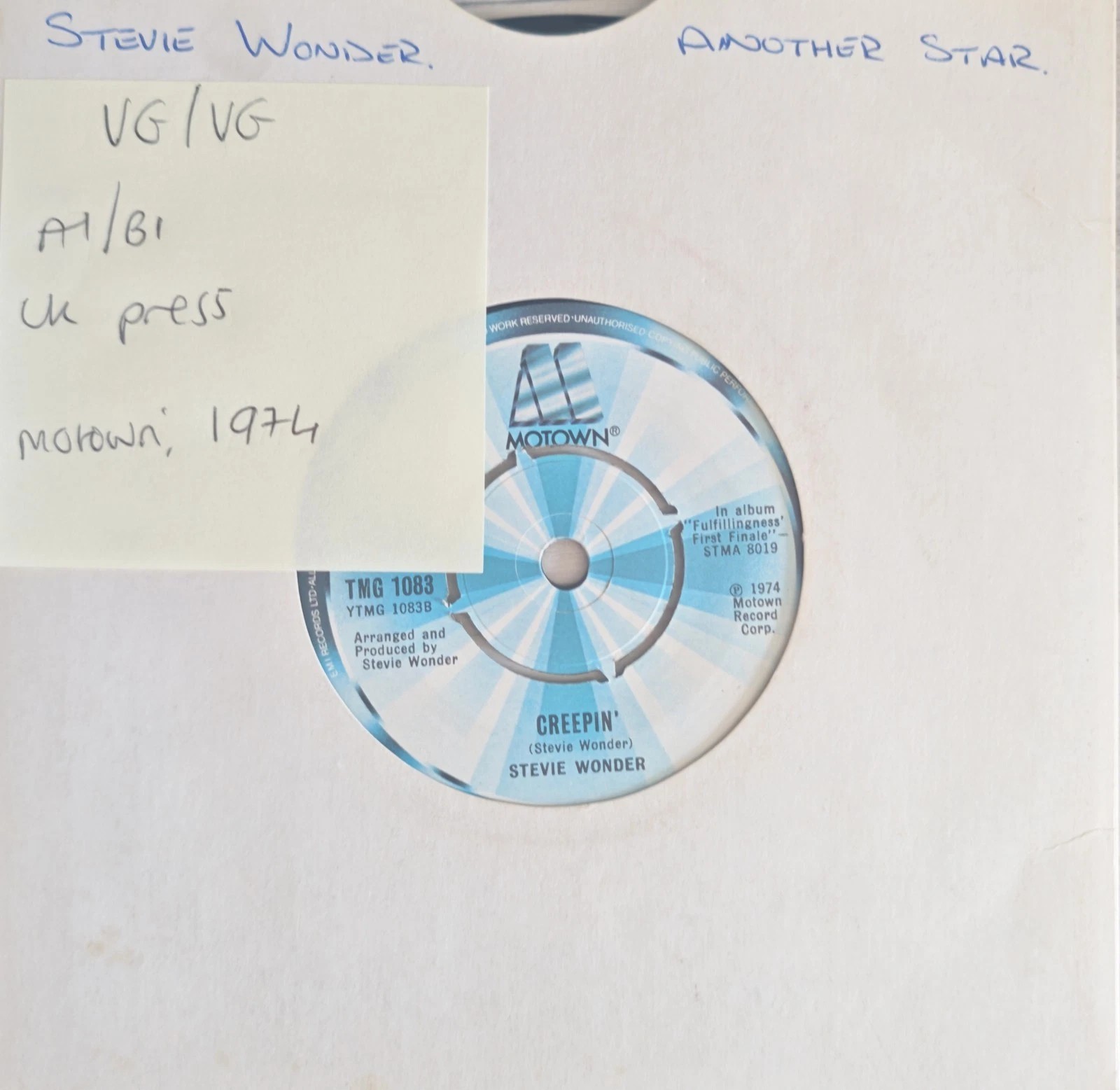 Stevie Wonder Another Star Vinyl Record 7" VG/VG TMG1083 sleeve Stevie Wonder Another Star Vinyl Record 7" VG/VG TMG1083 sleeve