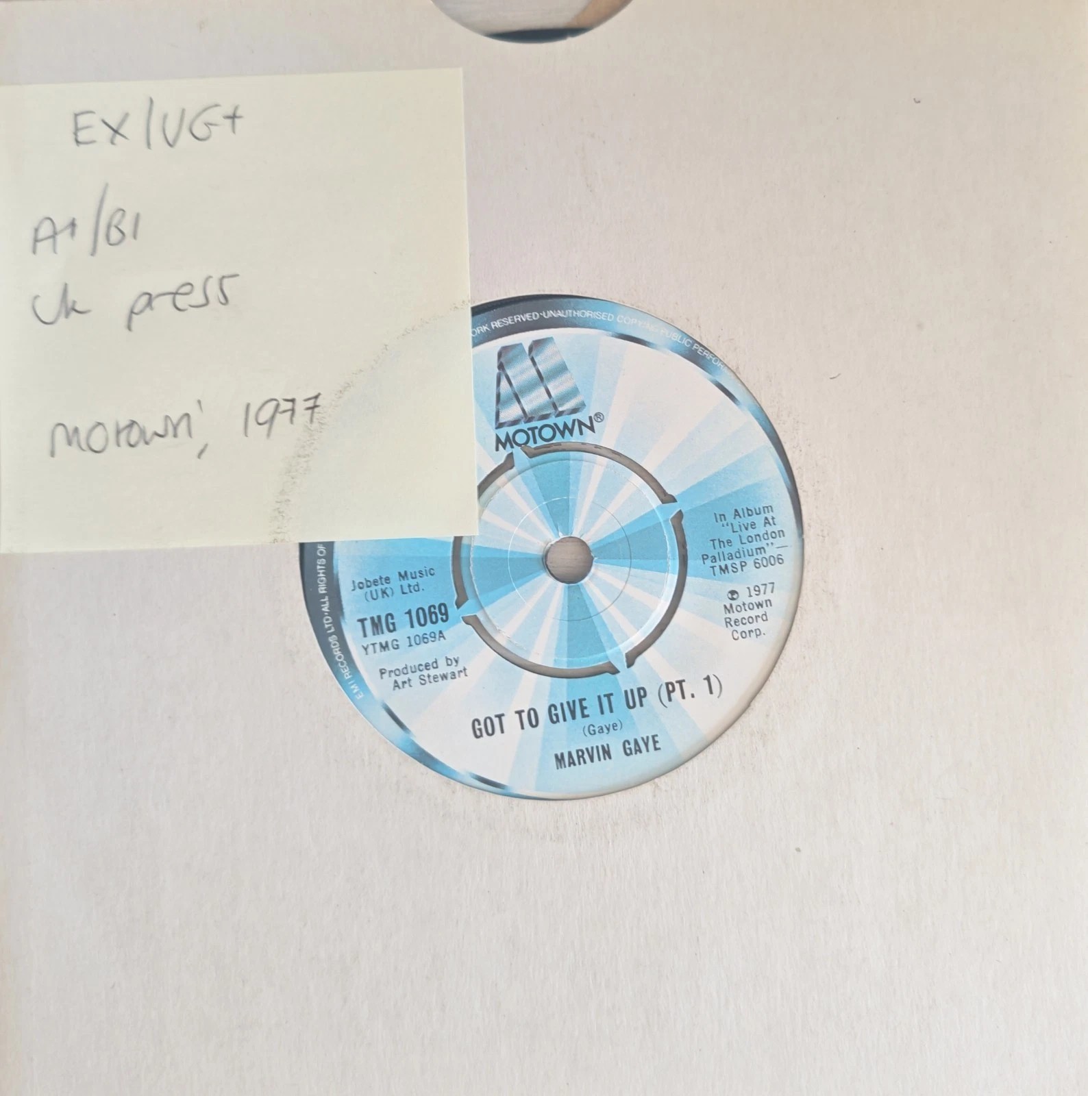 Marvin Gaye Got to Give It Up Vinyl Record 7" EX/VG+ TMG 1069 1977 vinyl record sleeve Marvin Gaye Got to Give It Up Vinyl Record 7" EX/VG+ TMG 1069 1977 vinyl record sleeve