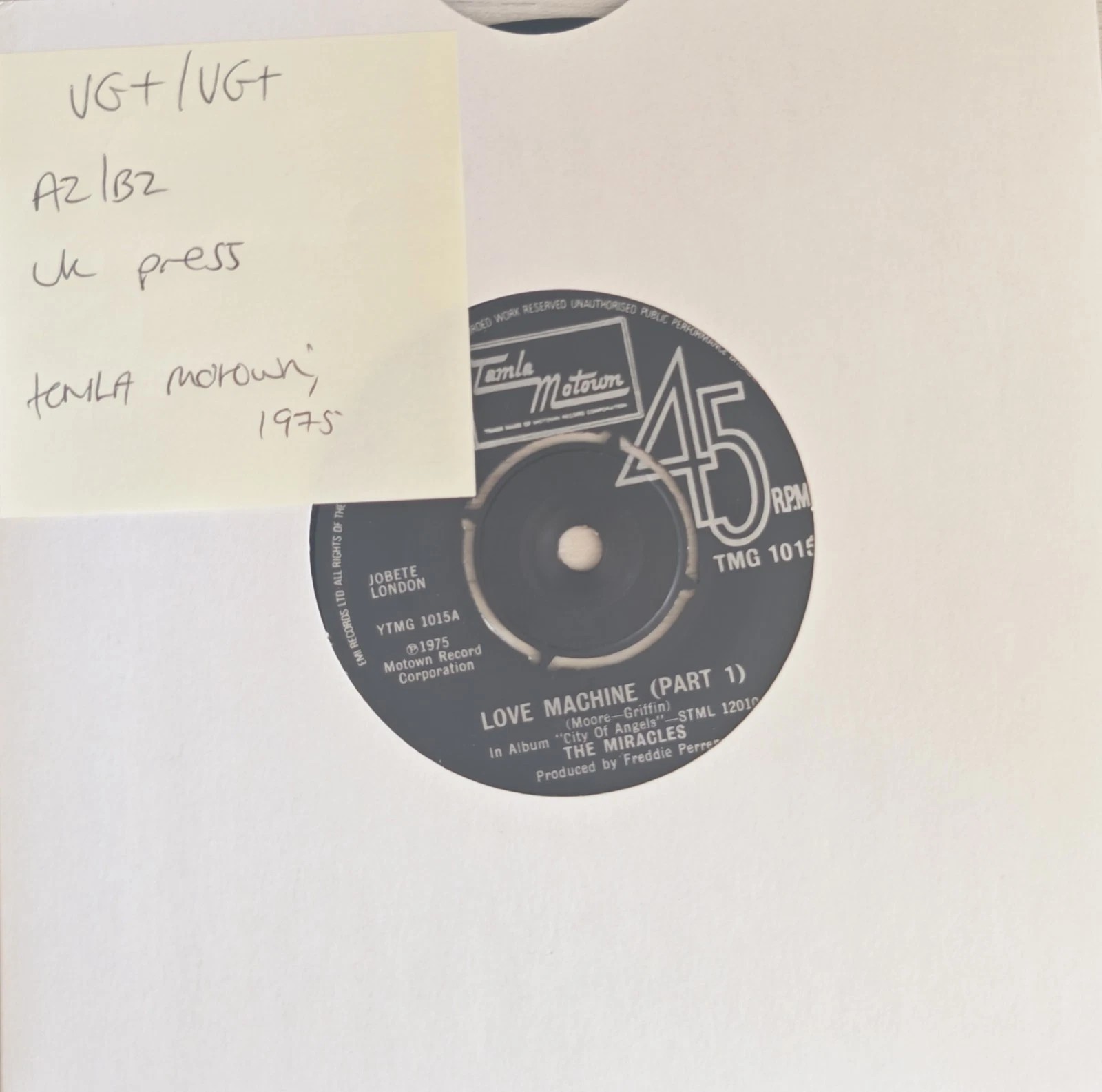 The Miracles Love Machine Part 1 & 2 Vinyl Record 7" VG+/VG+ TMG 1015 sleeve The Miracles Love Machine Part 1 & 2 Vinyl Record 7" VG+/VG+ TMG 1015 sleeve