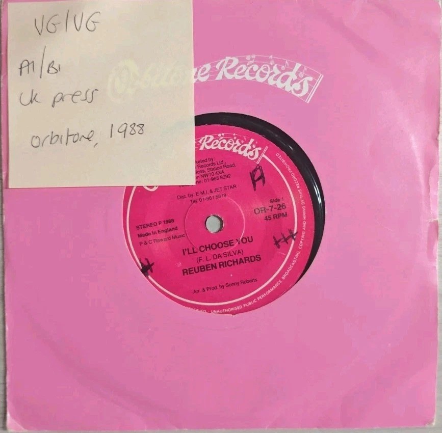 Reuben Richards I'll Choose You Vinyl Record 7" VG/VG OR-7-26 1988 sleeve Reuben Richards I'll Choose You Vinyl Record 7" VG/VG OR-7-26 1988 sleeve