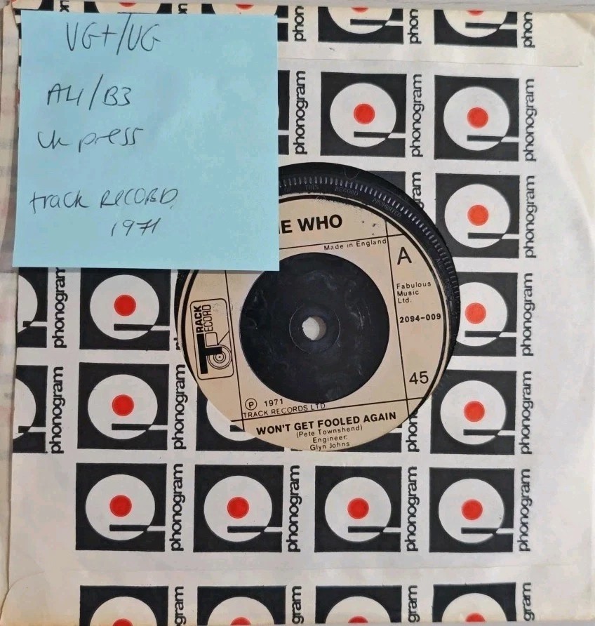 The Who Won’t Get Fooled Again Vinyl Record 7" VG+/VG 2094009 1971 vinyl record sleeve The Who Won’t Get Fooled Again Vinyl Record 7" VG+/VG 2094009 1971 vinyl record sleeve