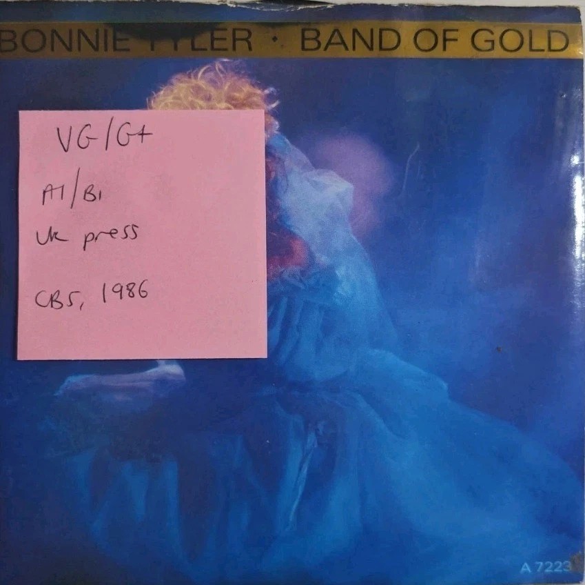 Bonnie Tyler Band Of Gold Vinyl Record 7" VG/G+ A 7223 1986 sleeve Bonnie Tyler Band Of Gold Vinyl Record 7" VG/G+ A 7223 1986 sleeve