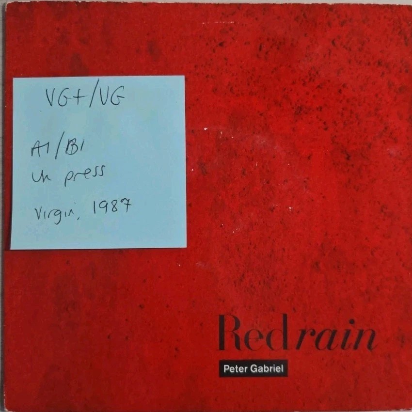 Peter Gabriel Red Rain Vinyl Record 7" VG+/VG PGS 4 1987 vinyl record sleeve Peter Gabriel Red Rain Vinyl Record 7" VG+/VG PGS 4 1987 vinyl record sleeve