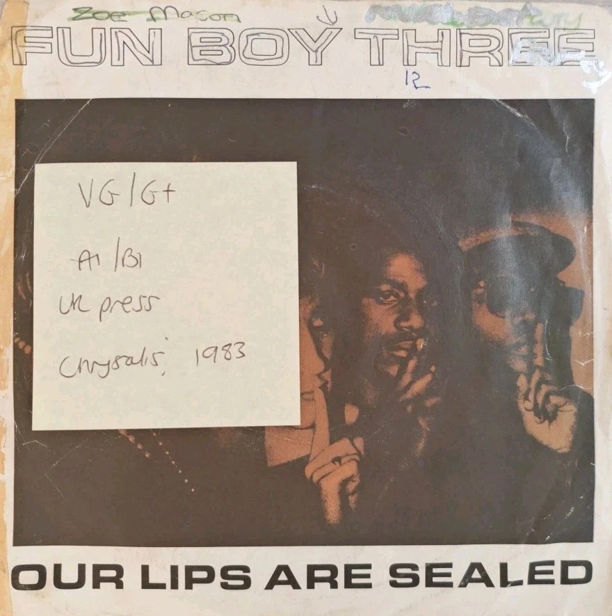 Fun Boy Three Our Lips Are Sealed Vinyl Record 7" VG/G+ FUNB 1 1983 sleeve Fun Boy Three Our Lips Are Sealed Vinyl Record 7" VG/G+ FUNB 1 1983 sleeve