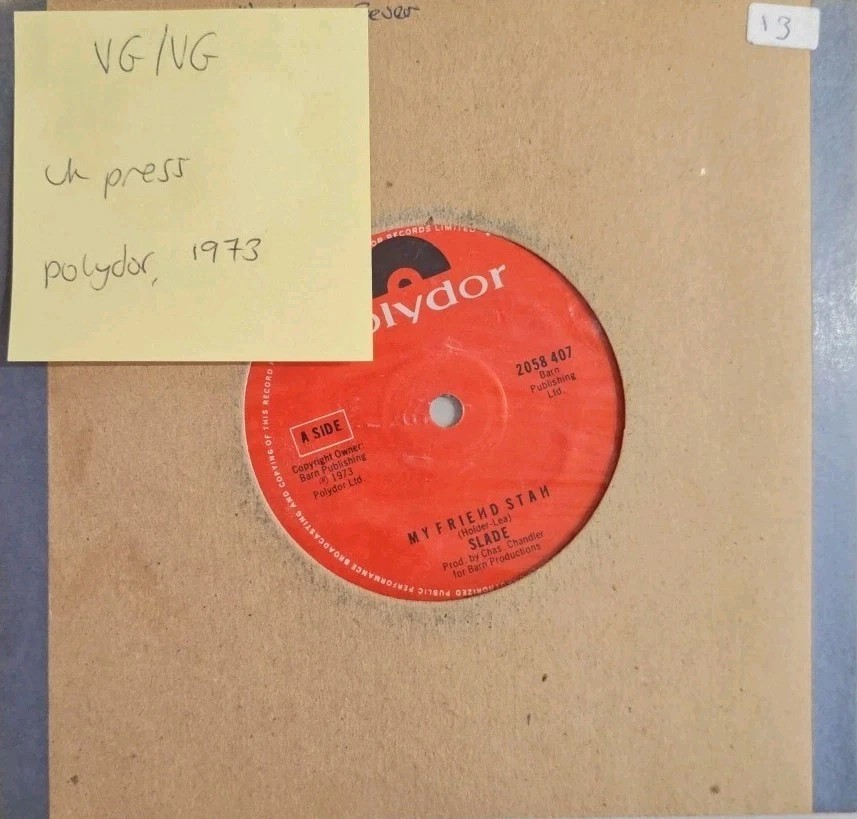 Slade My Friend Stan / My Town Vinyl Record 7" VG/VG 2058407 sleeve Slade My Friend Stan / My Town Vinyl Record 7" VG/VG 2058407 sleeve