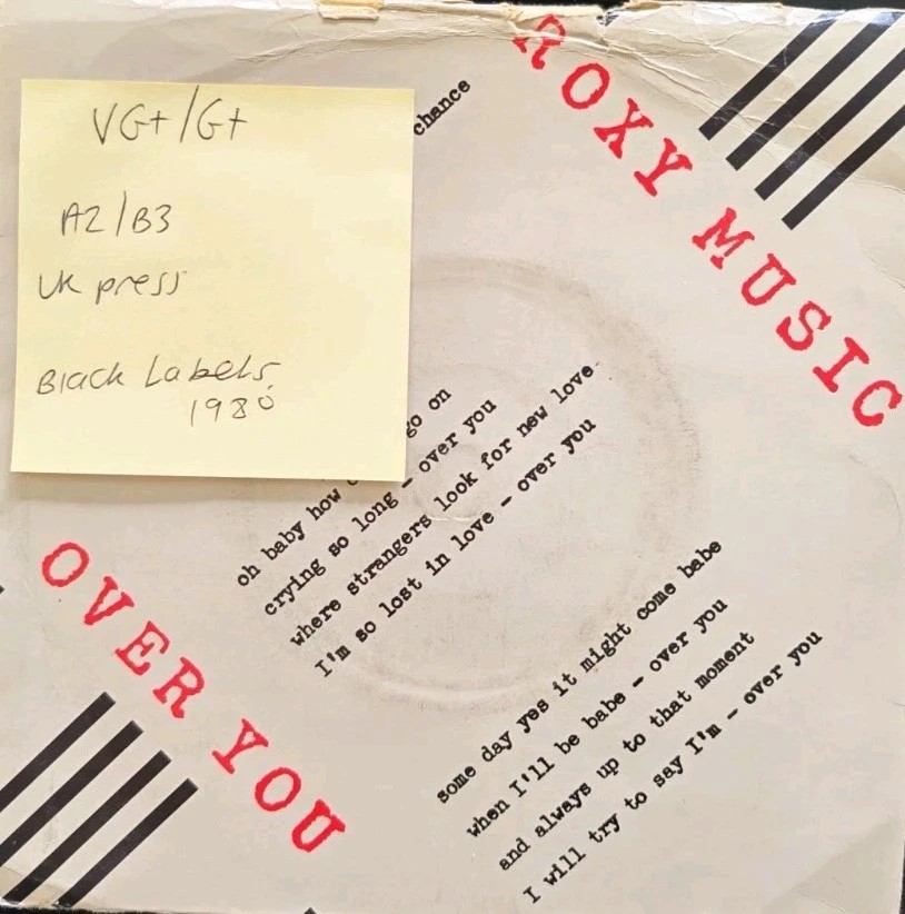 Roxy Music Over You Vinyl Record 7" VG+/G+ POSP 93 1980 sleeve Roxy Music Over You Vinyl Record 7" VG+/G+ POSP 93 1980 sleeve