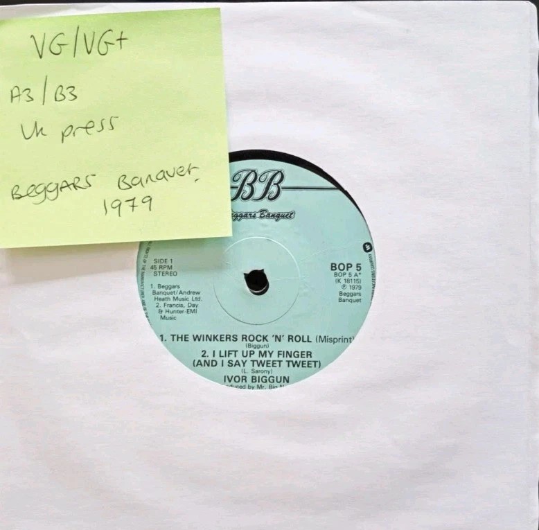 Ivor Biggun The Winkers Rock 'N' Roll Vinyl Record 7" VG/VG+ BOP5 1979 sleeve Ivor Biggun The Winkers Rock 'N' Roll Vinyl Record 7" VG/VG+ BOP5 1979 sleeve