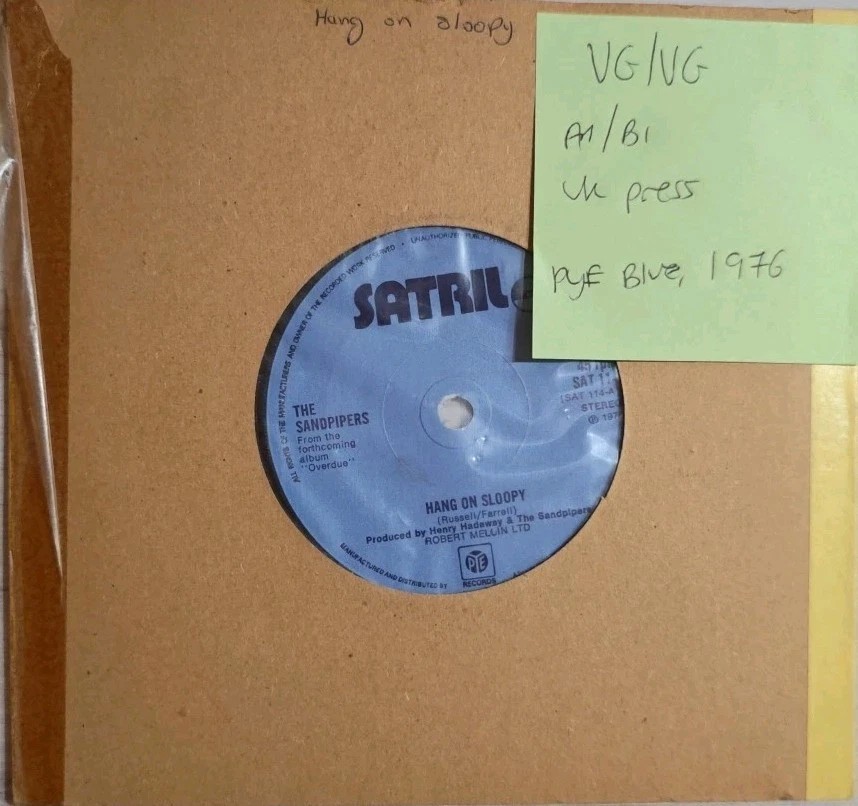 The Sandpipers Hang On Sloppy Vinyl Record 7" VG/VG SAT 114 1976 sleeve The Sandpipers Hang On Sloppy Vinyl Record 7" VG/VG SAT 114 1976 sleeve