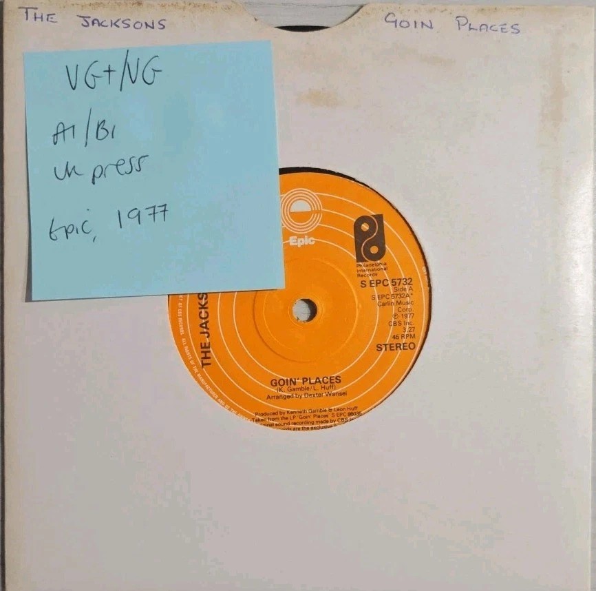 The Jacksons Goin' Places Vinyl Record 7" VG+/VG EPC 5732 1977 sleeve The Jacksons Goin' Places Vinyl Record 7" VG+/VG EPC 5732 1977 sleeve