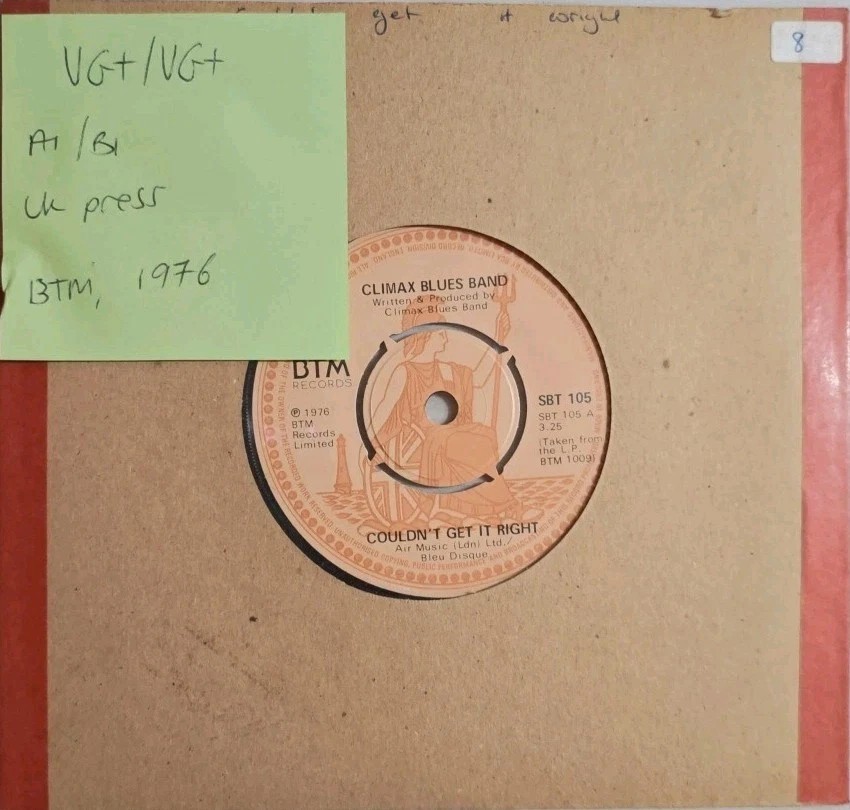 Climax Blues Band Couldn't Get It Right Vinyl Record 7" VG+/VG+ SBT 105 1976 sleeve Climax Blues Band Couldn't Get It Right Vinyl Record 7" VG+/VG+ SBT 105 1976 sleeve