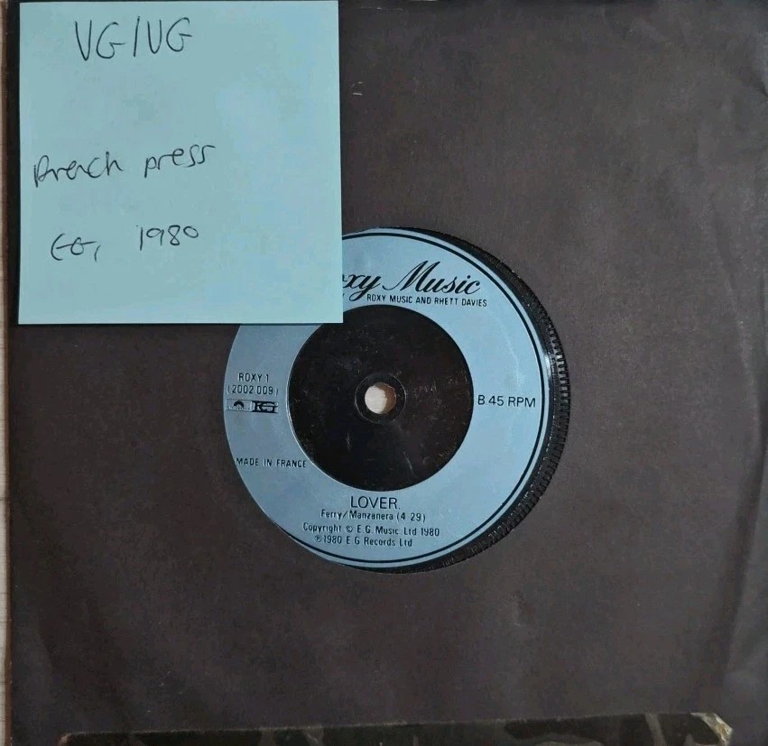 Roxy Music Lover/ The Same Old Scene Vinyl Record 7" VG/VG ROXY1 1980 sleeve Roxy Music Lover/ The Same Old Scene Vinyl Record 7" VG/VG ROXY1 1980 sleeve