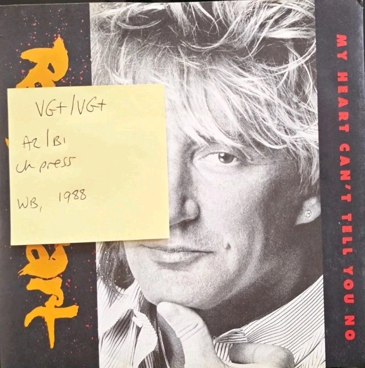 Rod Stewart My Heart Can't Tell You No Vinyl Record 7" VG+/VG+ 2988 1988 sleeve Rod Stewart My Heart Can't Tell You No Vinyl Record 7" VG+/VG+ 2988 1988 sleeve