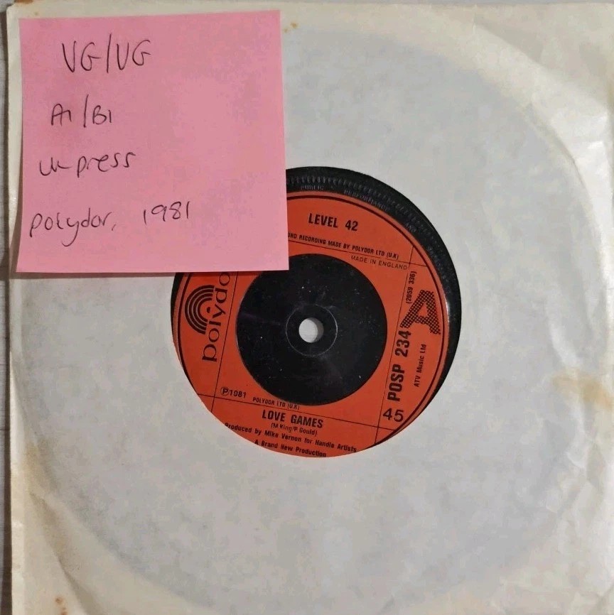 Level 42 Love Games Vinyl Record 7" VG/VG POSP234 1981 sleeve Level 42 Love Games Vinyl Record 7" VG/VG POSP234 1981 sleeve