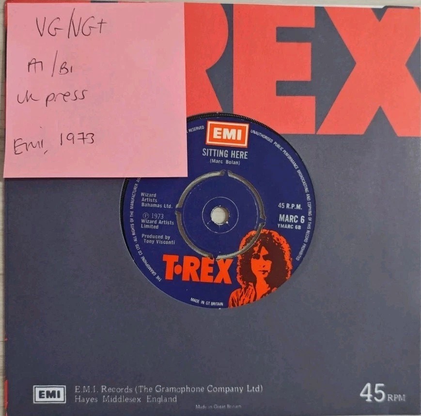 T Rex Truck On (Tyke) / Sitting Here Vinyl Record 7" VG/VG+ MARC 6 vinyl record sleeve T Rex Truck On (Tyke) / Sitting Here Vinyl Record 7" VG/VG+ MARC 6 vinyl record sleeve