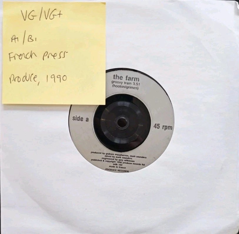 The Farm Groovy Train Vinyl Record 7" VG/VG+ MILK102 1990 sleeve The Farm Groovy Train Vinyl Record 7" VG/VG+ MILK102 1990 sleeve