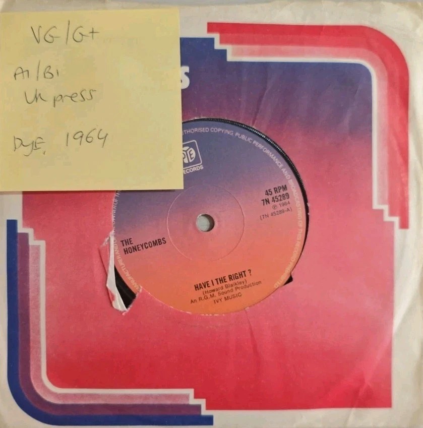 The Honeycombs Have I The Right? Vinyl Record 7" VG/G+ 7N45289 1964 sleeve The Honeycombs Have I The Right? Vinyl Record 7" VG/G+ 7N45289 1964 sleeve