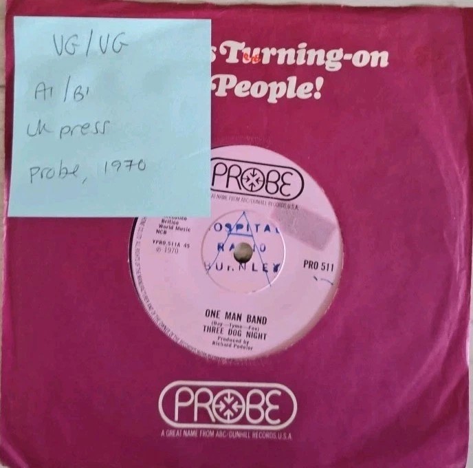 Three Dog Night One Man Band Vinyl Record 7" VG/VG PRO511 1970 sleeve Three Dog Night One Man Band Vinyl Record 7" VG/VG PRO511 1970 sleeve
