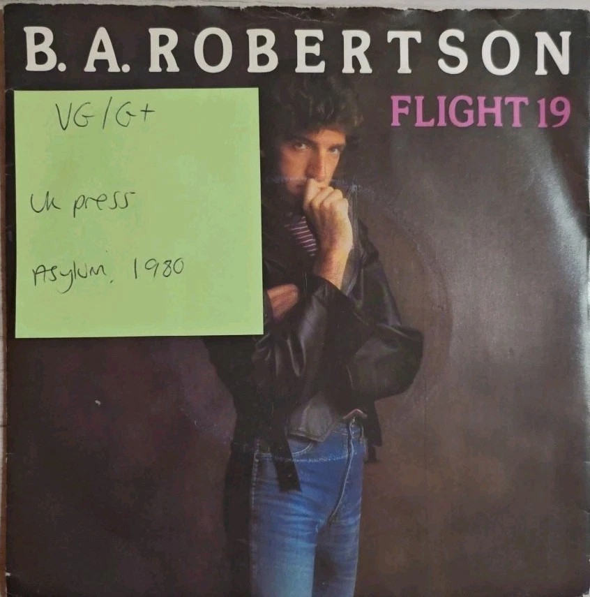 B. A. Robertson Flight 19 Vinyl Record 7" VG/G+ K12482 1980 sleeve B. A. Robertson Flight 19 Vinyl Record 7" VG/G+ K12482 1980 sleeve