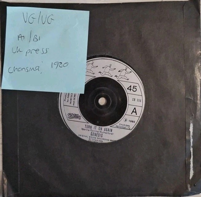 Genesis Turn It On Again / Behind The Lines Vinyl Record 7" VG/VG CB356 1980 sleeve Genesis Turn It On Again / Behind The Lines Vinyl Record 7" VG/VG CB356 1980 sleeve