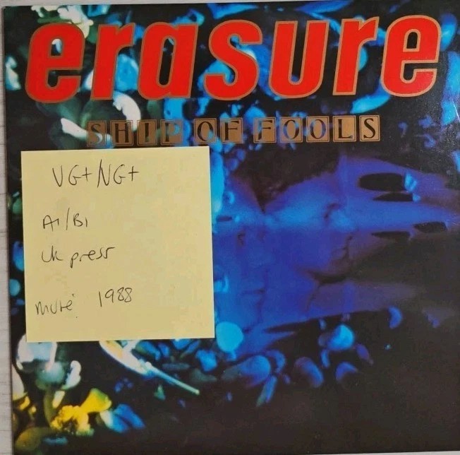 Erasure Ship Of Fools Vinyl Record 7" VG+/VG+ Mute74 1988 sleeve Erasure Ship Of Fools Vinyl Record 7" VG+/VG+ Mute74 1988 sleeve