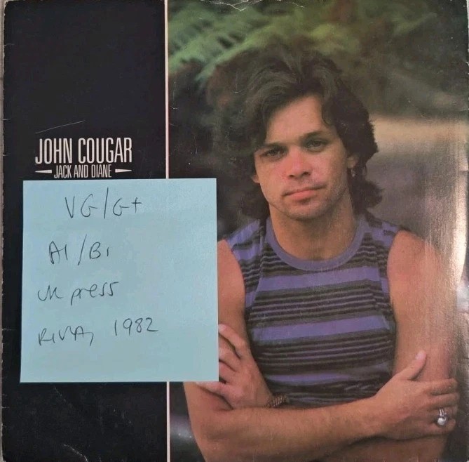 John Cougar Jack And Diane / Danger List Vinyl Record 7" VG/G+ RIVA37 1982 sleeve John Cougar Jack And Diane / Danger List Vinyl Record 7" VG/G+ RIVA37 1982 sleeve
