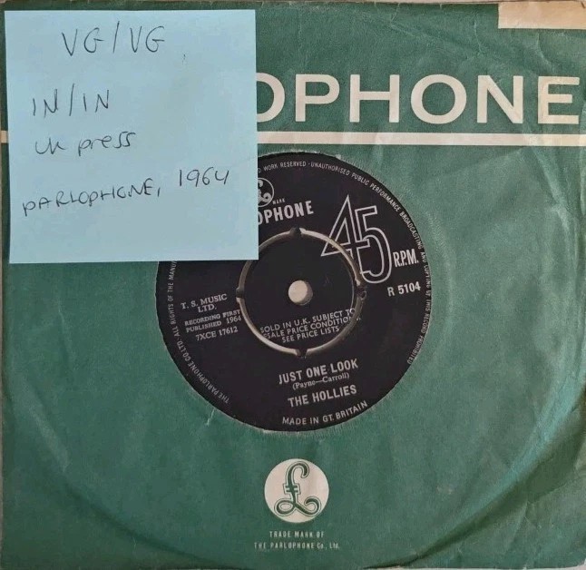 The Hollies Just One Look Vinyl Record 7" VG/VG R5104 1964 sleeve The Hollies Just One Look Vinyl Record 7" VG/VG R5104 1964 sleeve