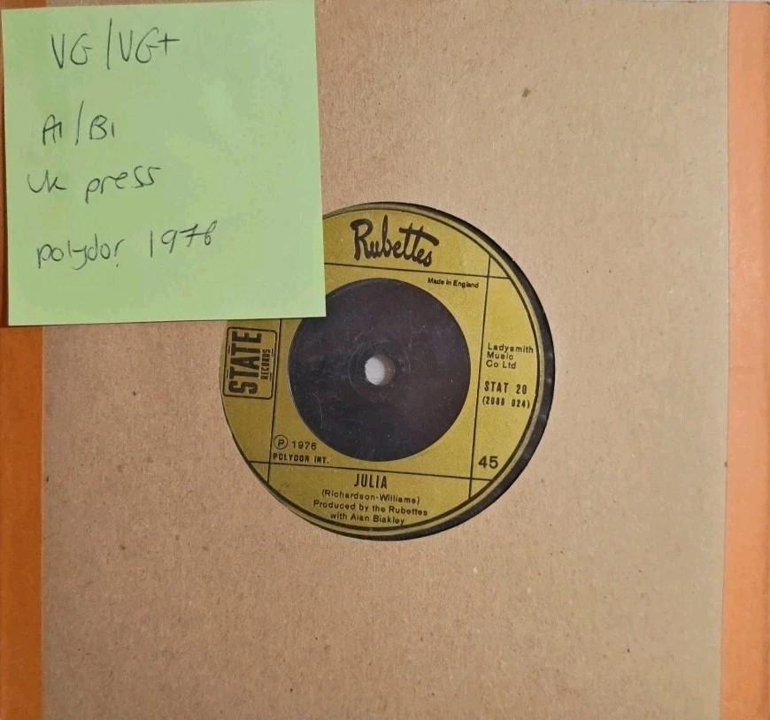 Rubettes You're the Reason Why Julia Vinyl Record 7" VG/VG+ STAT 20 1976 sleeve Rubettes You're the Reason Why Julia Vinyl Record 7" VG/VG+ STAT 20 1976 sleeve