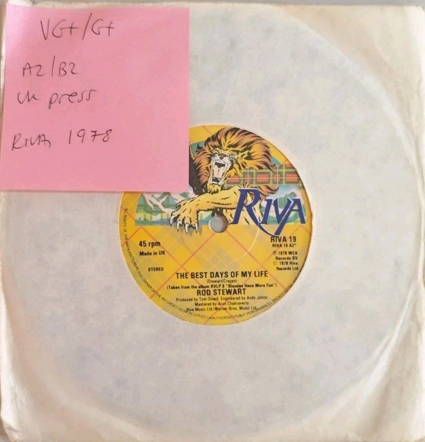 Rod Stewart Best Days of My Life Vinyl Record 7" VG+/G+ RIVA19 1978 sleeve Rod Stewart Best Days of My Life Vinyl Record 7" VG+/G+ RIVA19 1978 sleeve