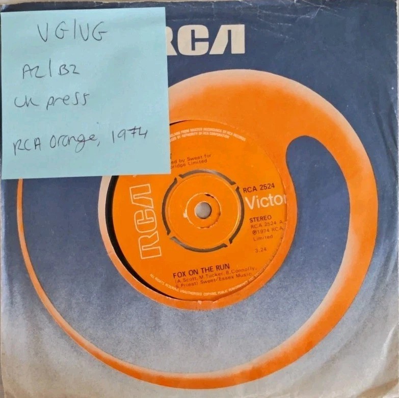 Sweet Fox On The Run Vinyl Record 7" VG/VG RCA 2524 1974 sleeve Sweet Fox On The Run Vinyl Record 7" VG/VG RCA 2524 1974 sleeve