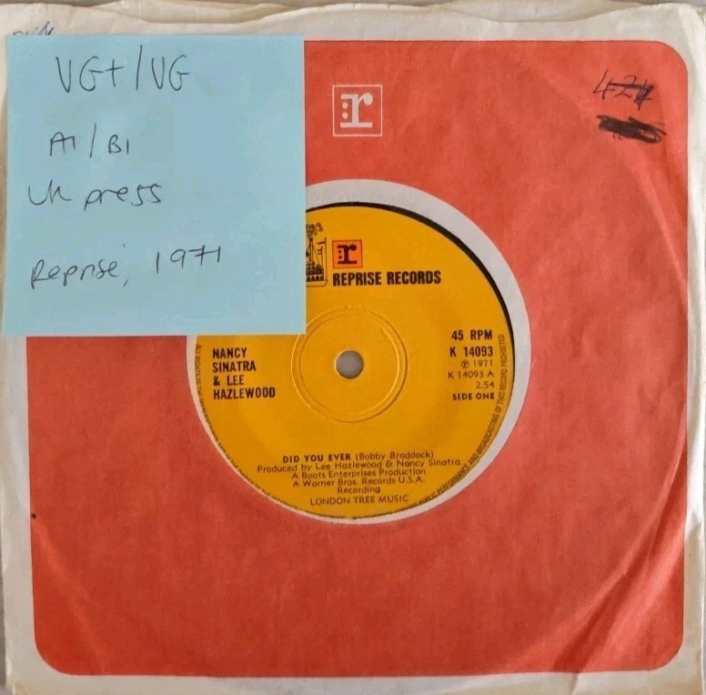Nancy Sinatra & Lee Hazlewood Did You Ever Vinyl Record 7" VG+/VG K 14093 1971 sleeve Nancy Sinatra & Lee Hazlewood Did You Ever Vinyl Record 7" VG+/VG K 14093 1971 sleeve