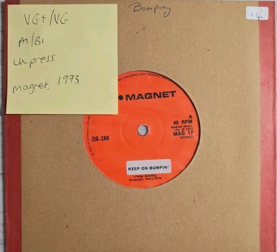 Zig Zag Keep On Bumpin'/Sleeping Blue Nights Vinyl Record 7" VG+/VG MAG 17 sleeve Zig Zag Keep On Bumpin'/Sleeping Blue Nights Vinyl Record 7" VG+/VG MAG 17 sleeve