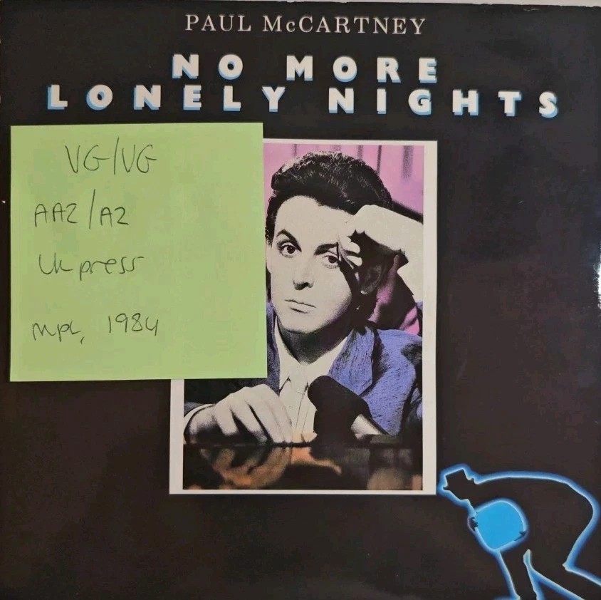 Paul McCartney No More Lonely Nights Vinyl Record 7" VG/VG R 6080 1984 sleeve Paul McCartney No More Lonely Nights Vinyl Record 7" VG/VG R 6080 1984 sleeve
