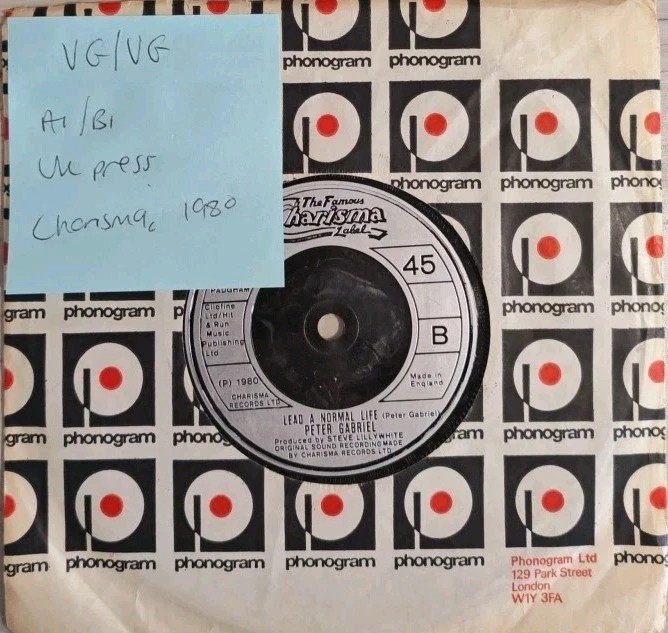 Peter Gabriel No Self Control / Lead A Normal Life Vinyl Record 7" VG/VG CB260 vinyl record sleeve Peter Gabriel No Self Control / Lead A Normal Life Vinyl Record 7" VG/VG CB260 vinyl record sleeve