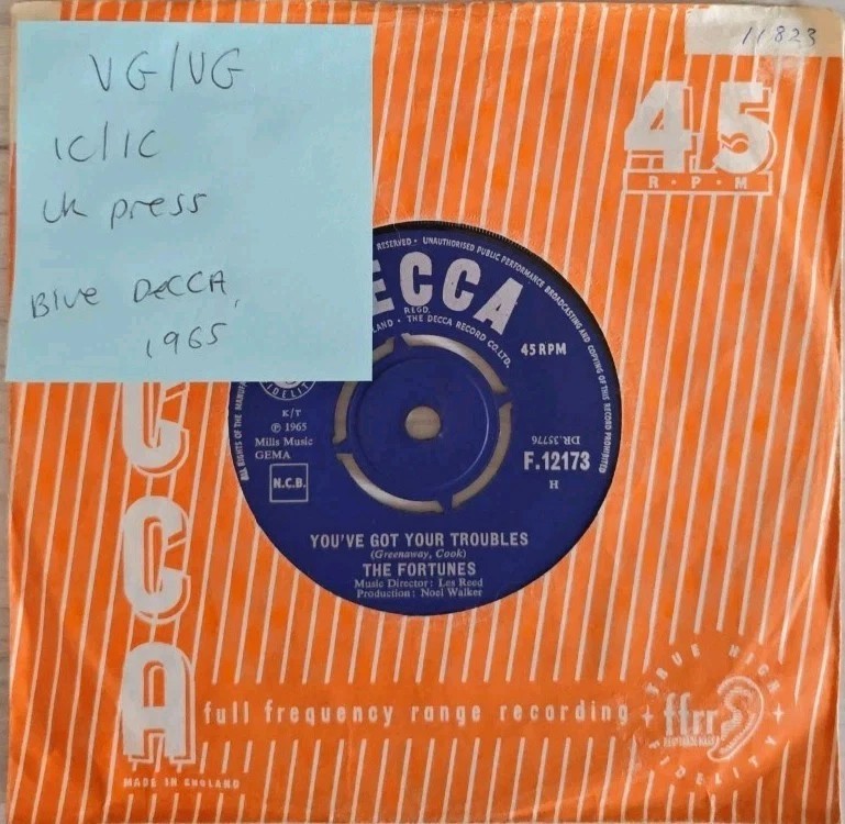 Fortunes You've Got Your Troubles Vinyl Record 7" VG/VG F12173 1965 sleeve Fortunes You've Got Your Troubles Vinyl Record 7" VG/VG F12173 1965 sleeve