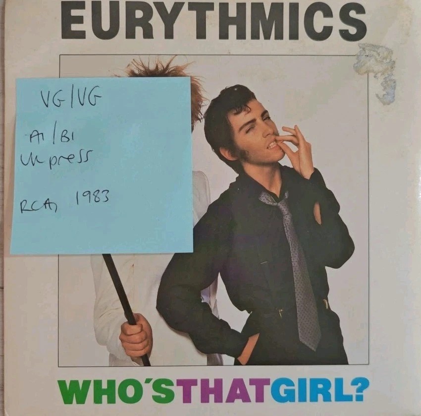 Eurythmics Who's That Girl? Vinyl Record 7" VG/VG DA3 1983 sleeve Eurythmics Who's That Girl? Vinyl Record 7" VG/VG DA3 1983 sleeve