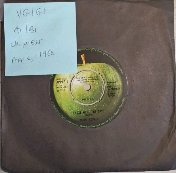 Paul McCartney Those Were The Days Vinyl Record 7" VG/G+ APPLE2 1968 sleeve Paul McCartney Those Were The Days Vinyl Record 7" VG/G+ APPLE2 1968 sleeve