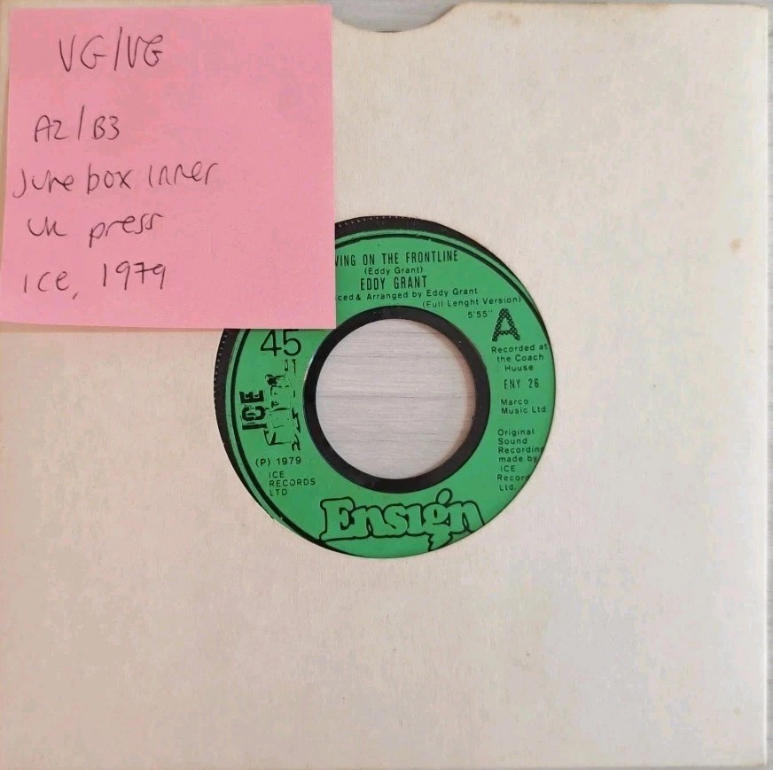 Eddy Grant Living On The Frontline Vinyl Record 7" VG/VG ENY 26 1979 sleeve Eddy Grant Living On The Frontline Vinyl Record 7" VG/VG ENY 26 1979 sleeve